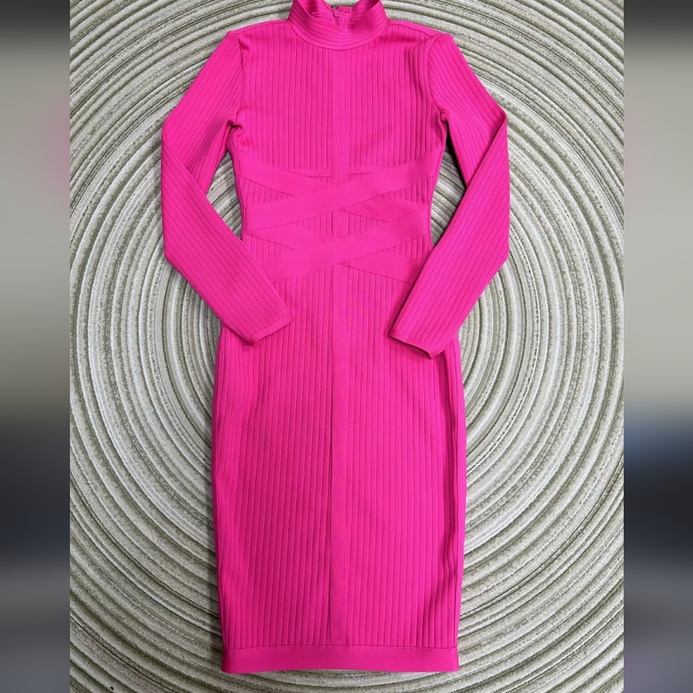 VENUS Vibrant Pink Long Sleeve Dress - Picture 2 of 16